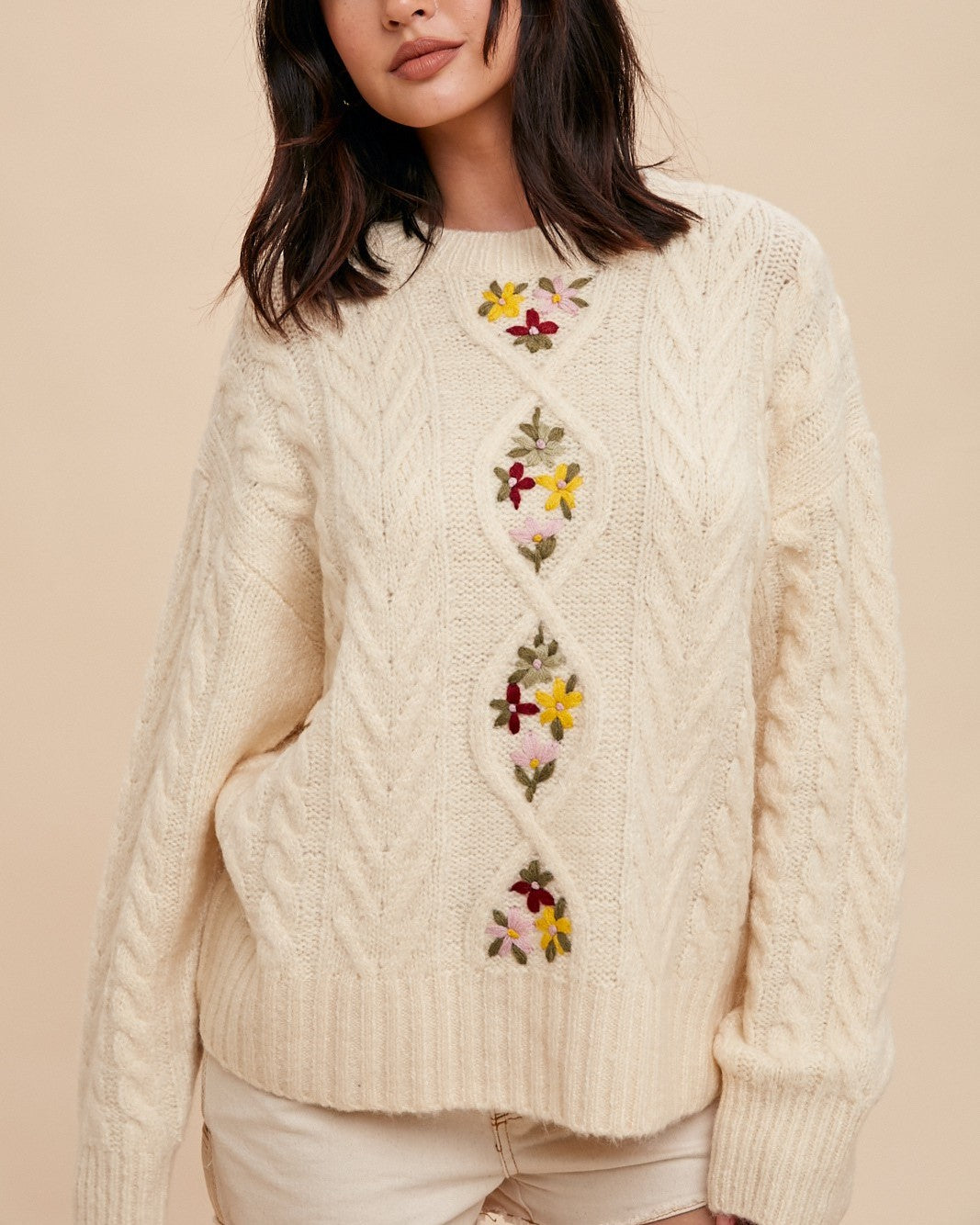 IL Floral Embroidered Sweater Blush Boutique Colorado